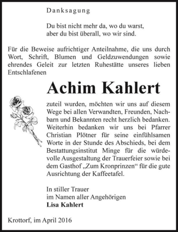 Traueranzeige von Achim Kahlert  von Magdeburger Volksstimme