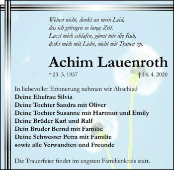 Traueranzeige von Achim Lauenroth  von Magdeburger Volksstimme