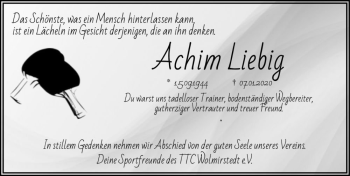 Traueranzeige von Achim Liebig  von Magdeburger Volksstimme