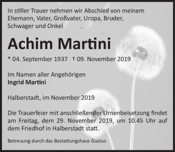 Traueranzeige von Achim Martini  von Magdeburger Volksstimme