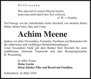 Traueranzeige von Achim Meene  von Magdeburger Volksstimme