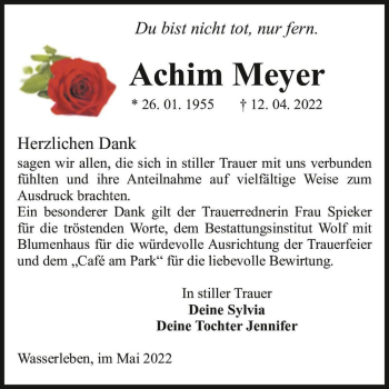 Traueranzeige von Achim Meyer  von Magdeburger Volksstimme