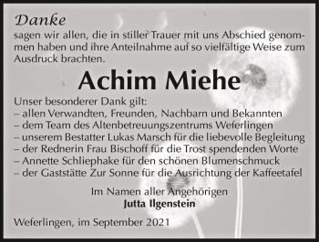Traueranzeige von Achim Miehe  von Magdeburger Volksstimme