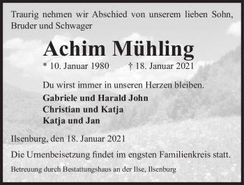 Traueranzeige von Achim Mühling  von Magdeburger Volksstimme