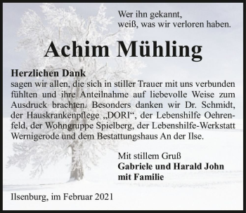 Traueranzeige von Achim Mühling  von Magdeburger Volksstimme
