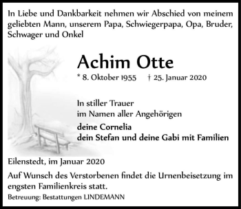 Traueranzeige von Achim Otte  von Magdeburger Volksstimme