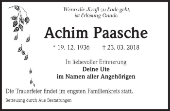 Traueranzeige von Achim Paasche  von Magdeburger Volksstimme