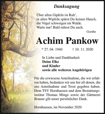 Traueranzeige von Achim Pankow  von Magdeburger Volksstimme