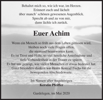 Traueranzeige von Achim Pfeiffer  von Magdeburger Volksstimme