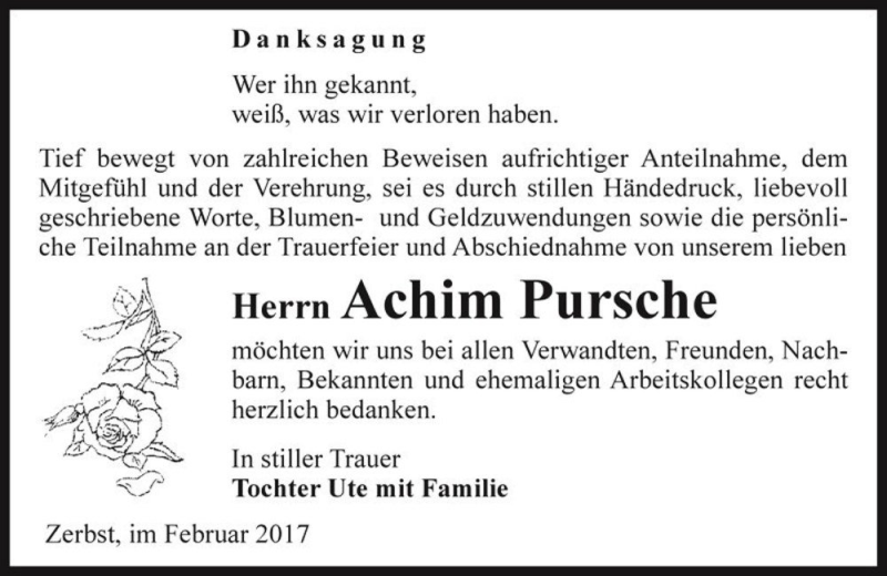  Traueranzeige für Achim Pursche  vom 04.03.2017 aus Magdeburger Volksstimme