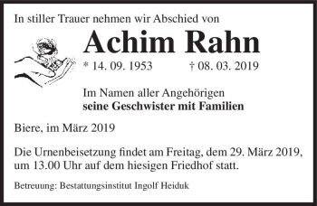 Traueranzeige von Achim Rahn  von Magdeburger Volksstimme