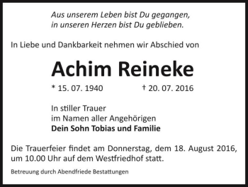 Traueranzeige von Achim Reineke  von Magdeburger Volksstimme