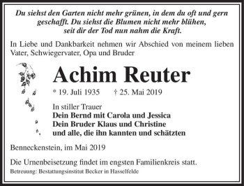Traueranzeige von Achim Reuter  von Magdeburger Volksstimme