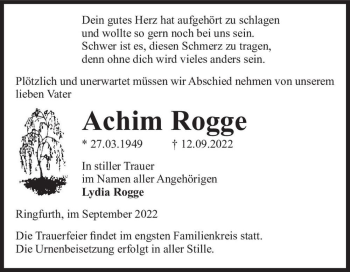 Traueranzeige von Achim Rogge  von Magdeburger Volksstimme