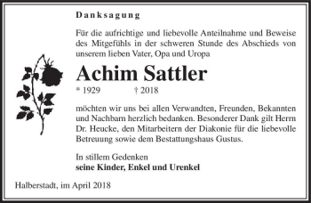 Traueranzeige von Achim Sattler  von Magdeburger Volksstimme