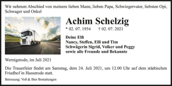 Traueranzeige von Achim Schelzig  von Magdeburger Volksstimme