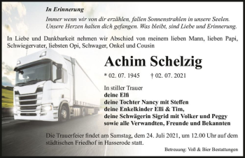 Traueranzeige von Achim Schelzig  von Magdeburger Volksstimme