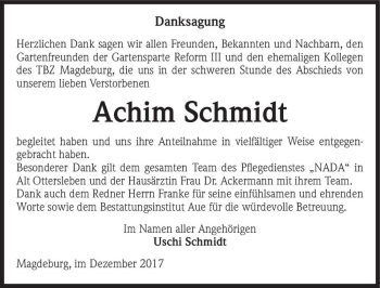 Traueranzeige von Achim Schmidt  von Magdeburger Volksstimme