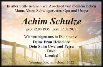 Traueranzeige von Achim Schulze  von Magdeburger Volksstimme
