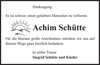 Traueranzeige von Achim Schütte  von Magdeburger Volksstimme