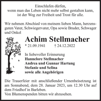 Traueranzeige von Achim Stellmacher  von Magdeburger Volksstimme