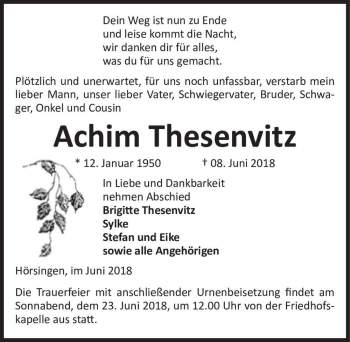 Traueranzeige von Achim Thesenvitz  von Magdeburger Volksstimme