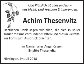 Traueranzeige von Achim Thesenvitz  von Magdeburger Volksstimme