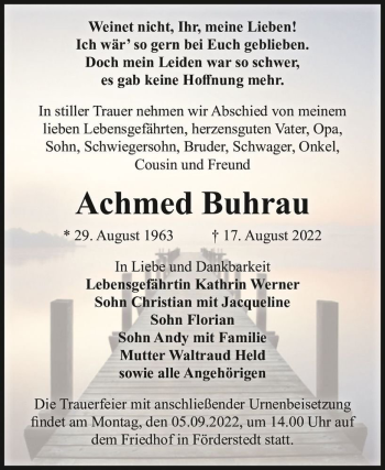 Traueranzeige von Achmed Buhrau  von Magdeburger Volksstimme