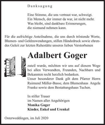 Traueranzeige von Adalbert Goger  von Magdeburger Volksstimme