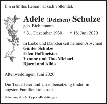 Traueranzeige von Adele 