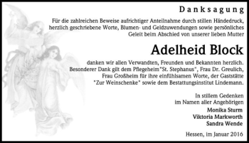 Traueranzeige von Adelheid Block  von Magdeburger Volksstimme