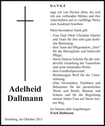 Traueranzeige von Adelheid Dallmann  von Magdeburger Volksstimme