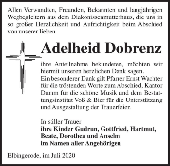 Traueranzeige von Adelheid Dobrenz  von Magdeburger Volksstimme