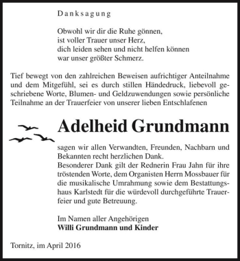 Traueranzeige von Adelheid Grundmann  von Magdeburger Volksstimme