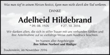 Traueranzeige von Adelheid Hildebrand  von Magdeburger Volksstimme