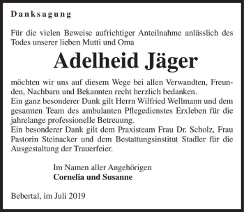 Traueranzeige von Adelheid Jäger  von Magdeburger Volksstimme