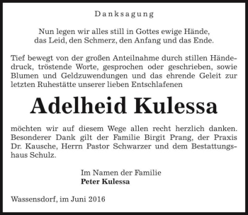 Traueranzeige von Adelheid Kulessa  von Magdeburger Volksstimme