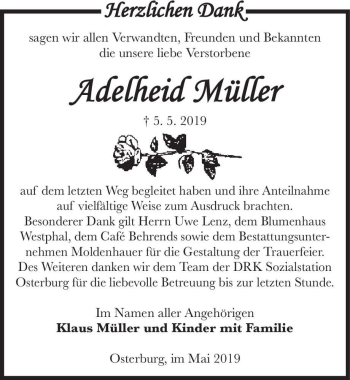 Traueranzeige von Adelheid Müller  von Magdeburger Volksstimme