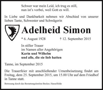 Traueranzeige von Adelheid Simon  von Magdeburger Volksstimme