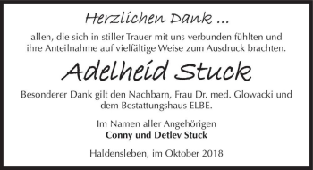 Traueranzeige von Adelheid Stuck  von Magdeburger Volksstimme