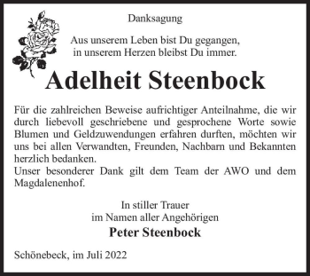 Traueranzeige von Adelheit Steenbock  von Magdeburger Volksstimme