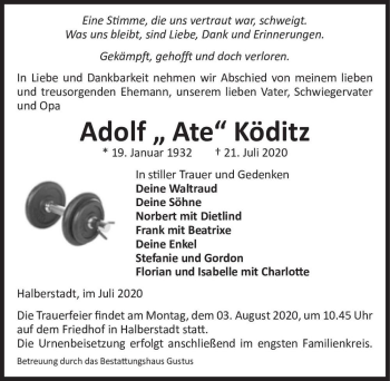 Traueranzeige von Adolf 