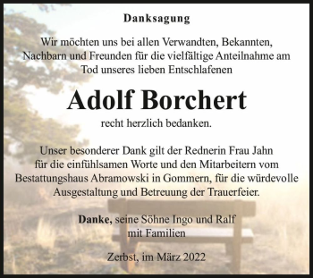 Traueranzeige von Adolf Borchert  von Magdeburger Volksstimme