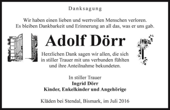 Traueranzeige von Adolf Dörr  von Magdeburger Volksstimme