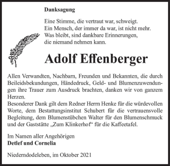 Traueranzeige von Adolf Effenberger  von Magdeburger Volksstimme