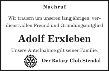 Traueranzeige von Adolf Erxleben  von Magdeburger Volksstimme