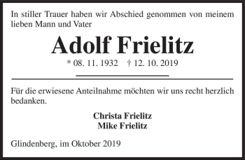 Traueranzeige von Adolf Frielitz  von Magdeburger Volksstimme