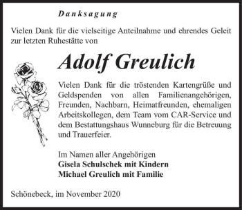 Traueranzeige von Adolf Greulich  von Magdeburger Volksstimme