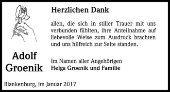 Traueranzeige von Adolf Groenik  von Magdeburger Volksstimme