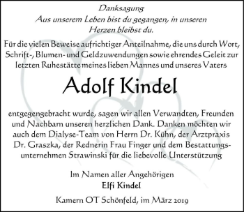 Traueranzeige von Adolf Kindel  von Magdeburger Volksstimme